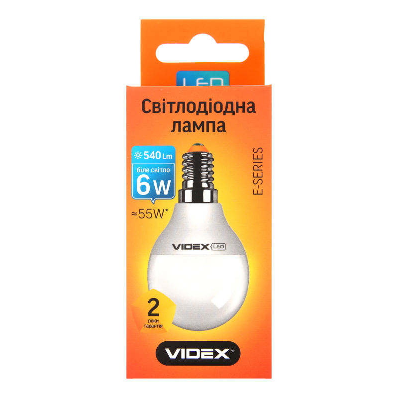 Лампа світлодіодна Videx G45, 6Вт, E14, 4100К (VL-G45e-06144)